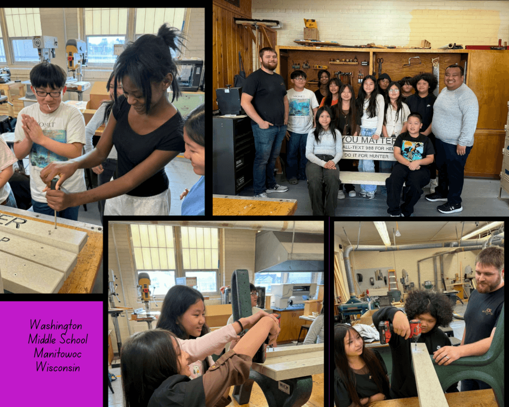 Washington middle school students assembling bench